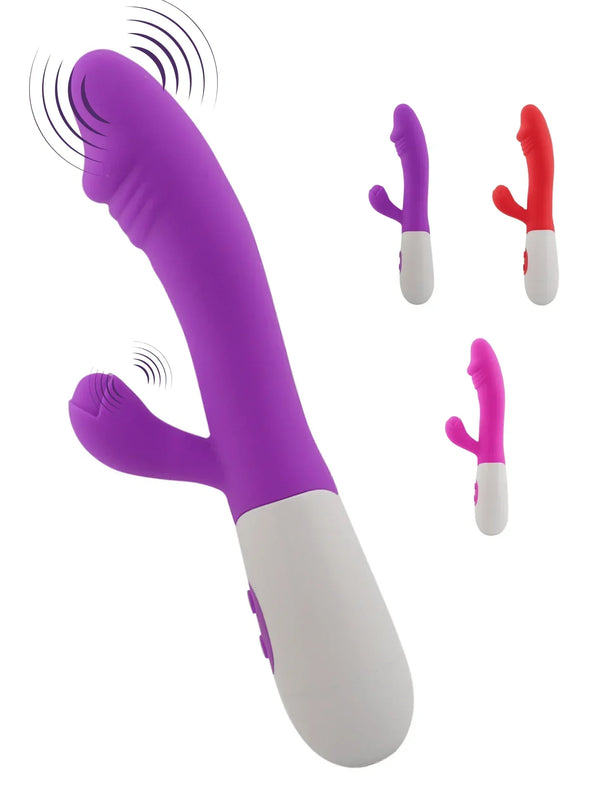 Vibrador Feminino 2 em 1 Ponto G e Clitóris 30 Modos de Vibração 20cm Cor Roxo