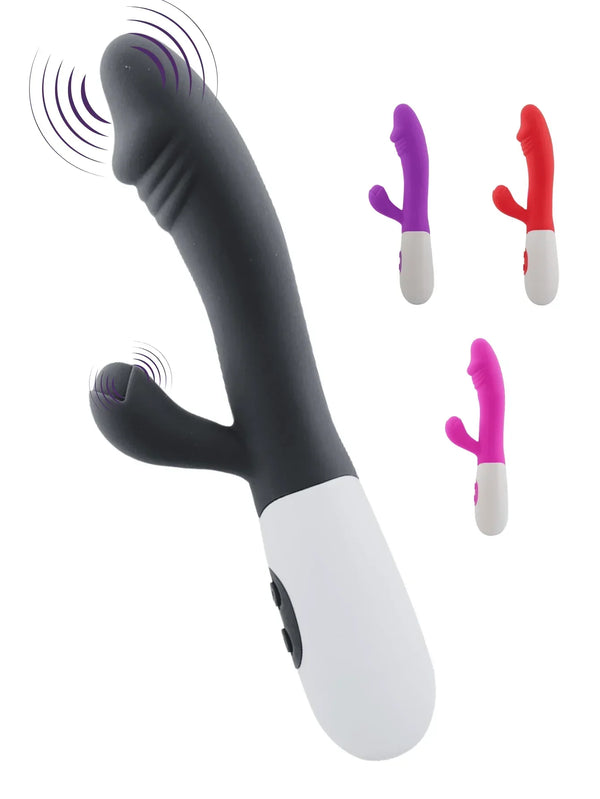 Vibrador Feminino 2 em 1 Ponto G e Clitóris 30 Modos de Vibração 20cm Cor Preto