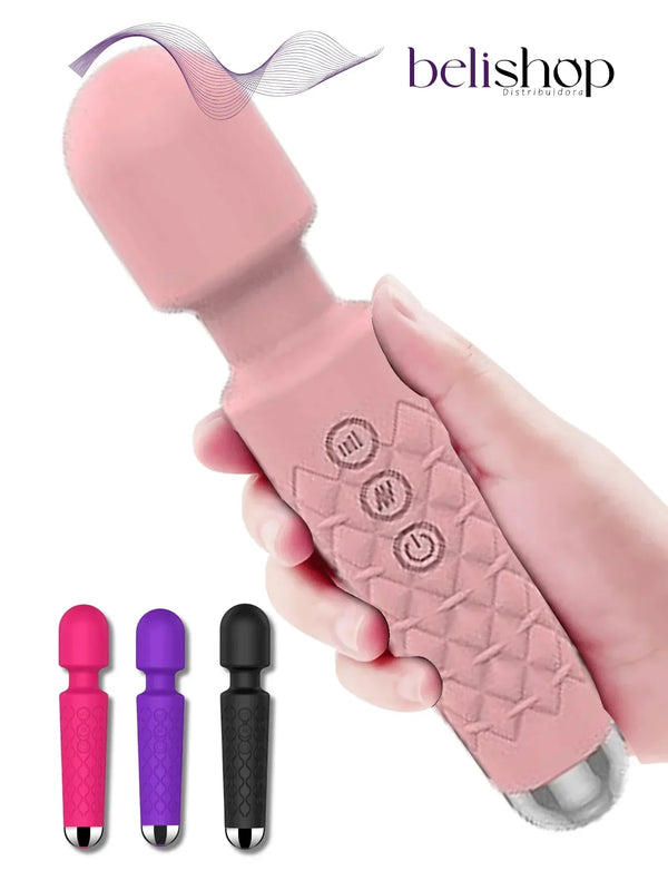 Vibrador Feminino de Clitóris Varinha Magica 20 Modos de Vibração 20cm x 5cm Cor Rosa