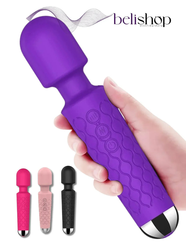Vibrador Feminino de Clitóris Varinha Magica 20 Modos de Vibração 20cm x 5cm Cor Roxo