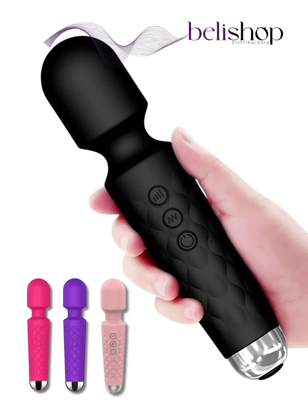 Vibrador Feminino de Clitóris Varinha Magica 20 Modos de Vibração 20cm x 5cm Cor Preto