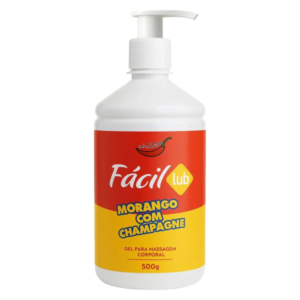 Gel Lubrificante Íntimo Beijável Sabor Morango Fácil Lub 500g - Chillies - Shopping do Prazer