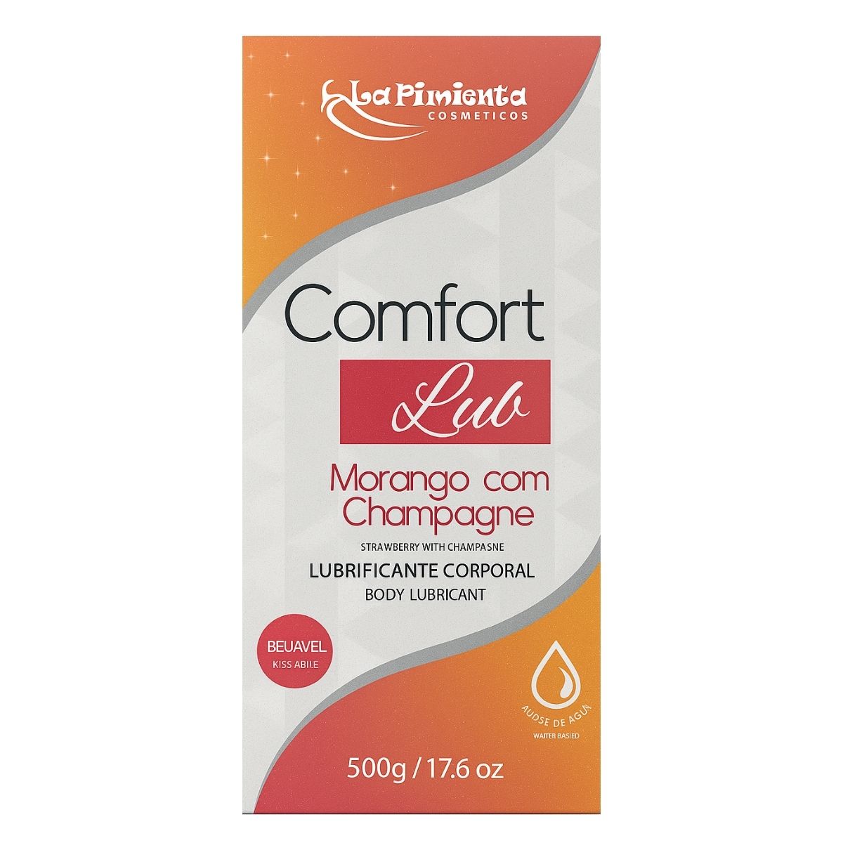 Gel Lubrificante Íntimo A Base de Água Comfort Lub Morango com Champagne 500g