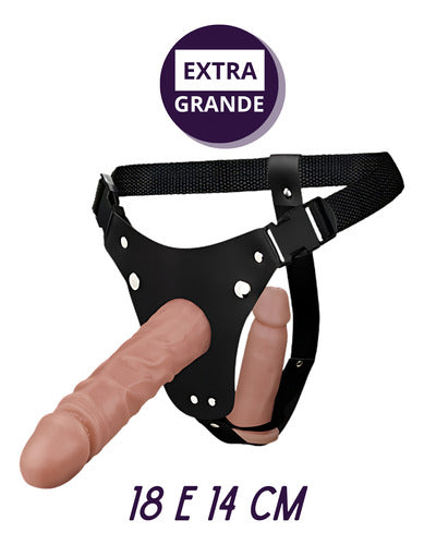 Cinta Dupla Penetração 2 Próteses de Borracha 18cm